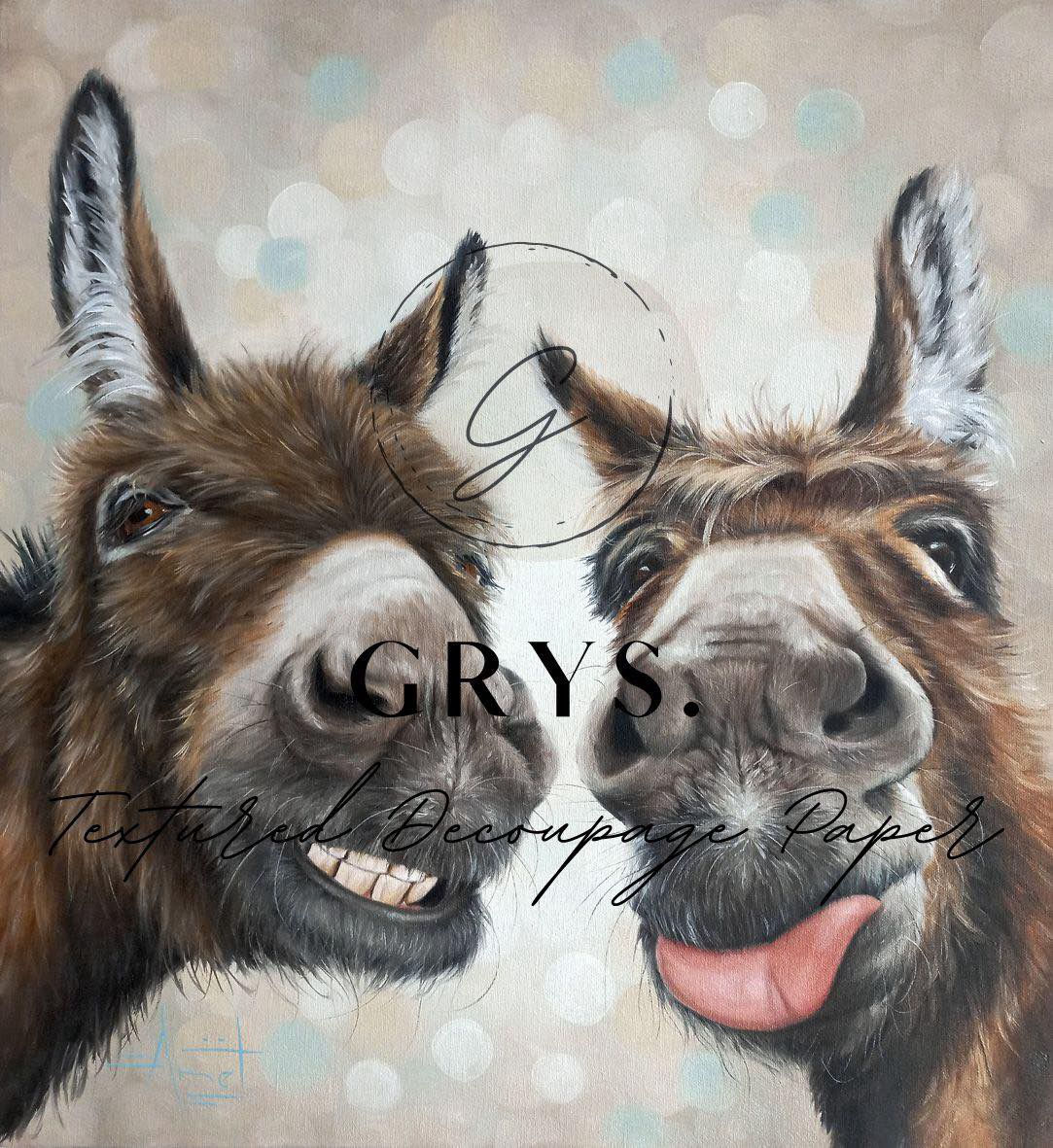 GRYS. Textured Decoupage Paper- Anet colab - Pair of Donkeys