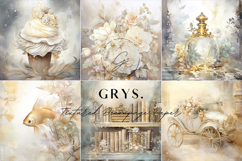 GRYS. Textured Decoupage Paper- Sixes - White & Gold