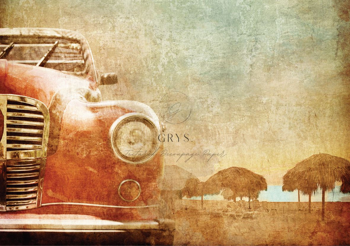 GRYS. Textured Decoupage Paper- Old Car