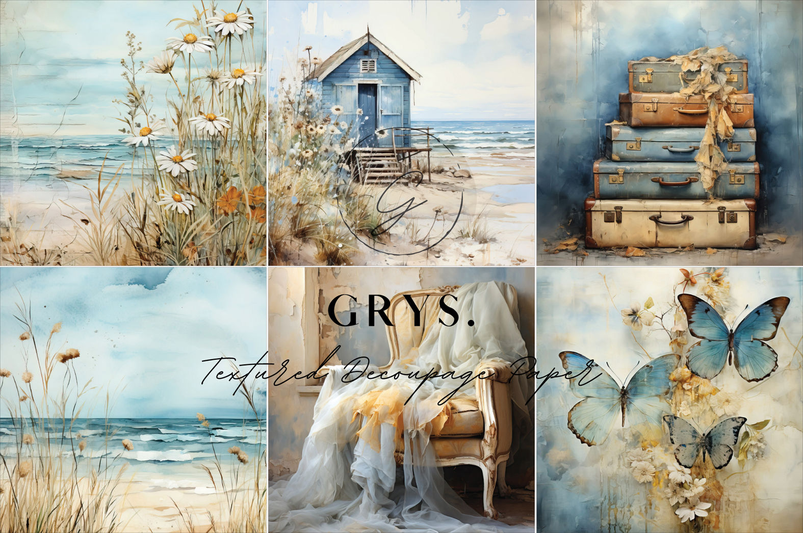 GRYS. Textured Decoupage Paper- Sixes - Pale Blue