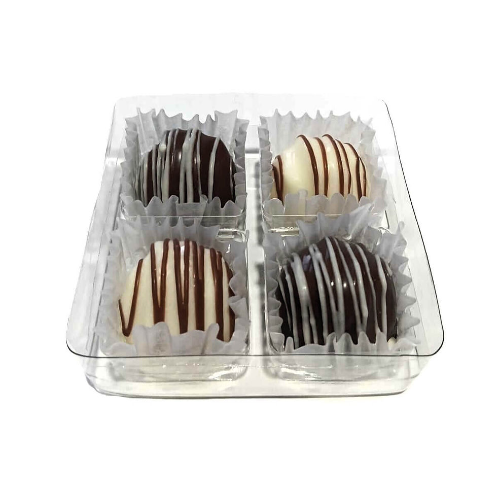 Miniatura: caja acetato de 4 exquisitos bombones de chocolate con relleno de ganache de chocolate al 58% de cacao.
Ricos Chocolates finos para obsequiar en Bogota.