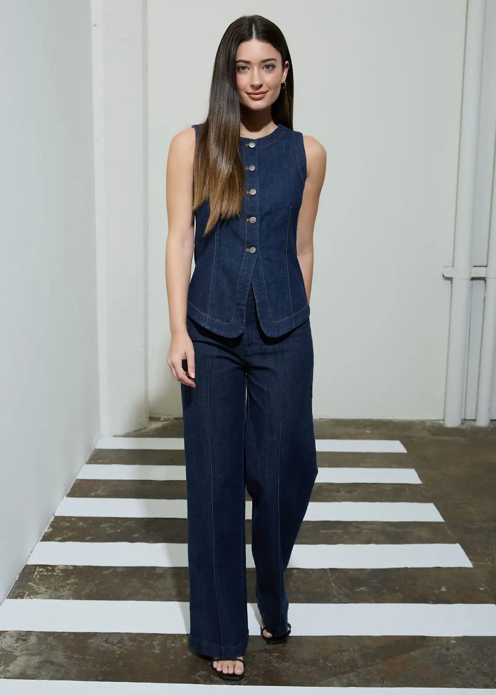 Thumbnail: High Waisted Front Seam Wide Leg Jean 189
