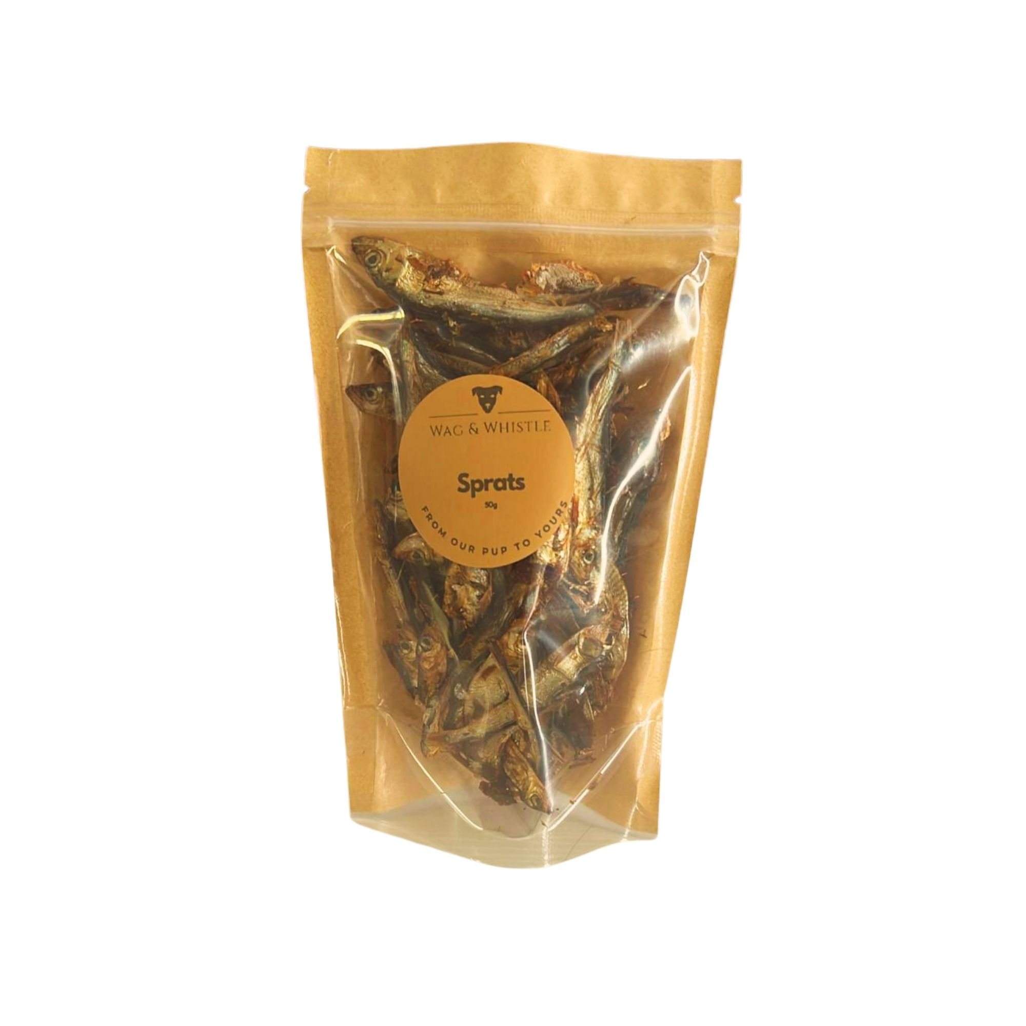 a pouch full of whole Baltic sprat dog treats