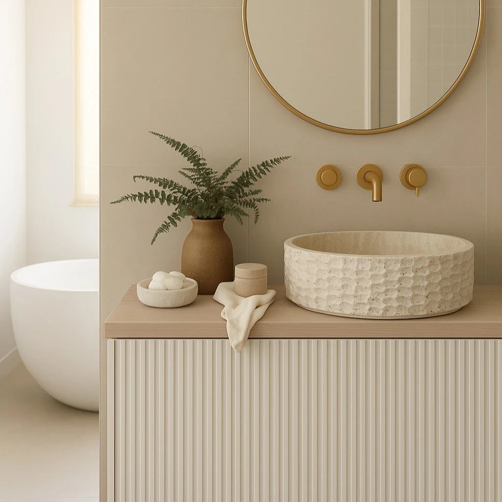 Grooved Travertine Basin