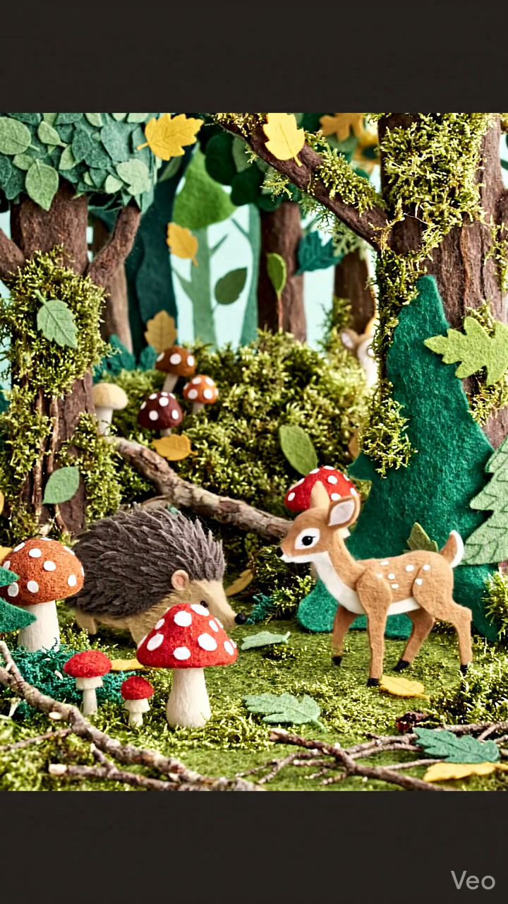 Miniature : Suspension bébé forêt avec faon, hérisson et arbre, réalisée en papier recyclé pour créer l'imaginaire..