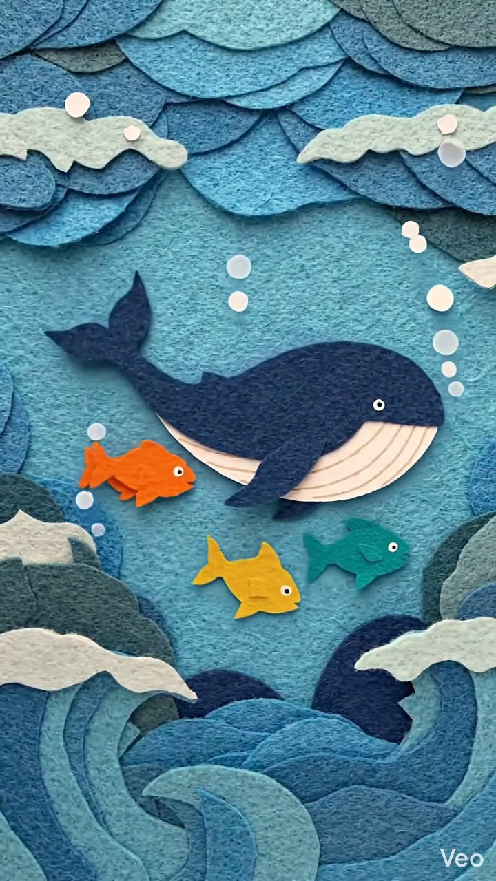 Miniature : Mobile pour bébé 20x60cm Baleine et poisson colorés Papier cartonné recyclé