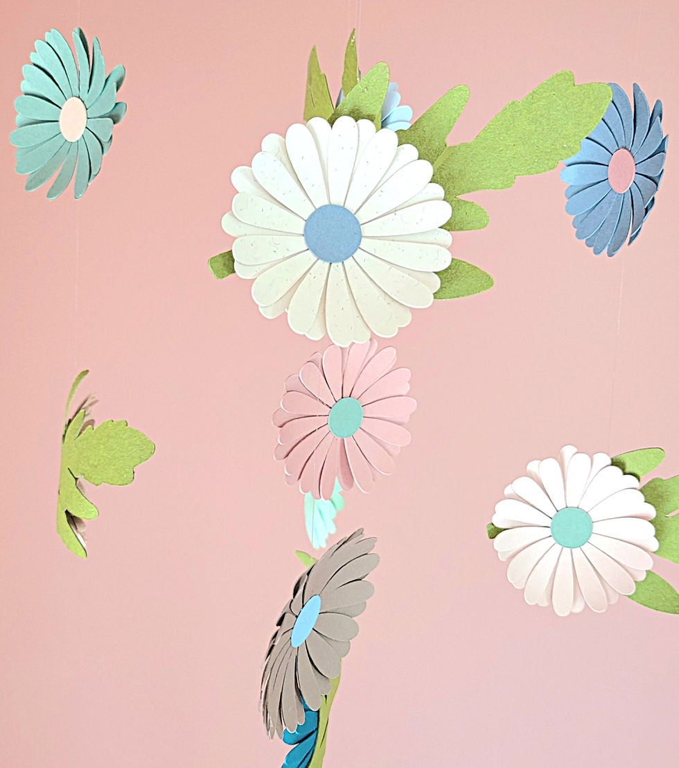 Miniature : Mobile pour bébé - 11 pâquerettes colorées sur cercle en bois 20x50 cm