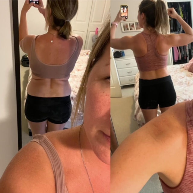 woman's progress results from doing home workouts
