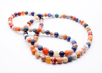 LUXURY JEWELLERY SEMI-PRECIOUS GEMSTONE MALA NECKLACE MIXED AGATE CARNELIAN AMBER