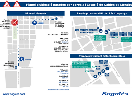 Plànol d'ubicació de les. parades de busos per obres a l'Estació de Caldes de. Montbui