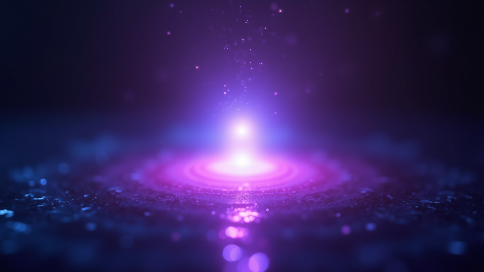 Close-up view of a glowing indigo and violet light representing the third eye and crown chakras