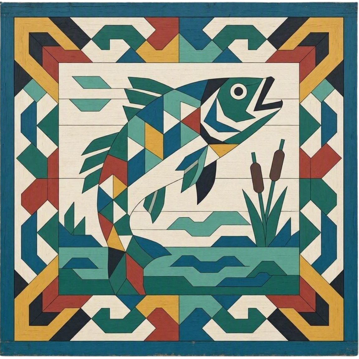 Walleye Barn Quilt Art Print & Trace Pattern