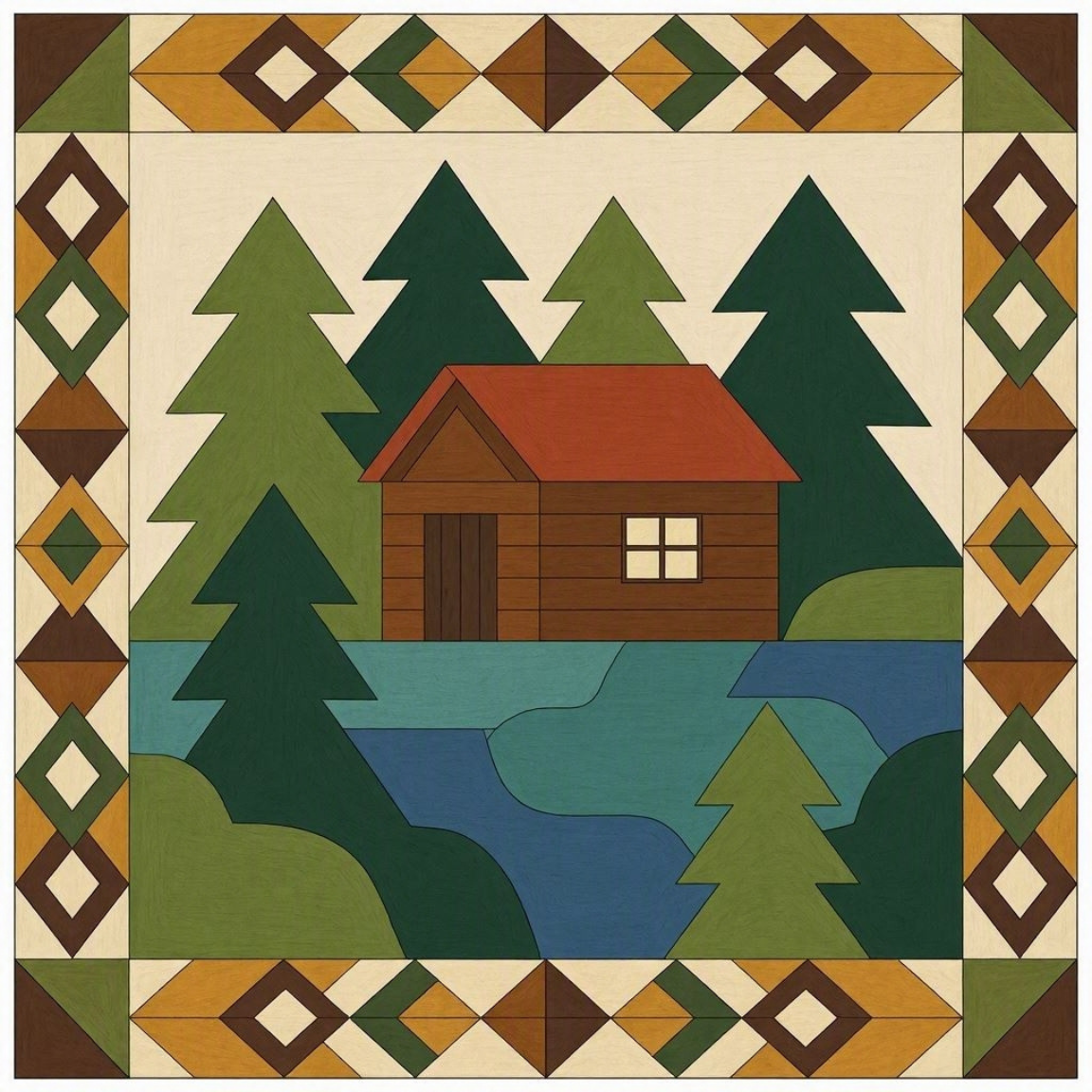 Northwoods Cabin Barn Quilt Print & Trace Pattern