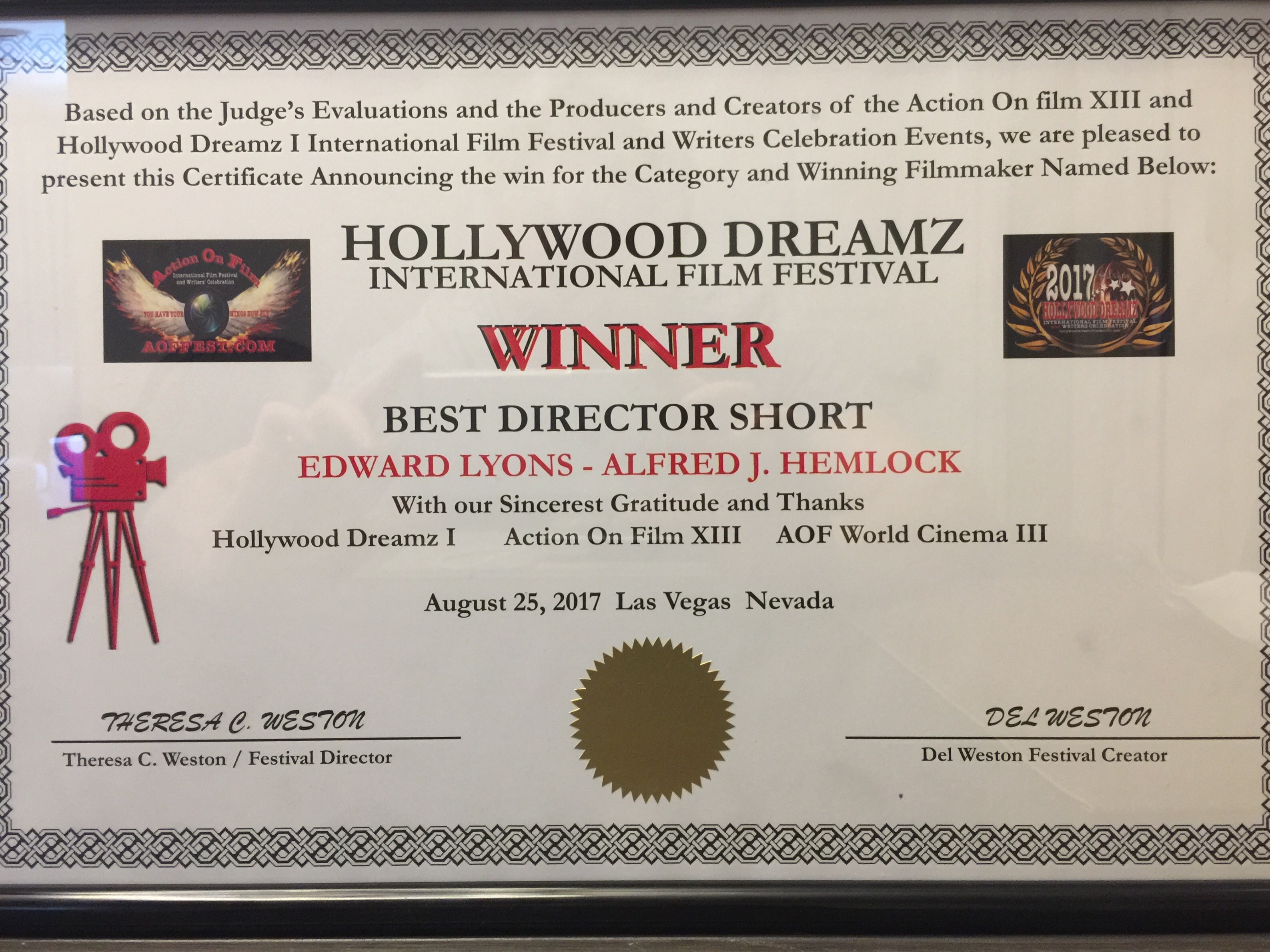 alfred j hemlock won 3 awards at the hollywood dreamz international
