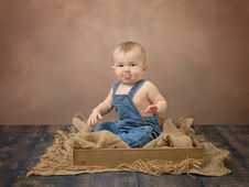 Baby Milestone Sitter Photography Near Niceville & Crestview baby boy on rustic set with burlap theme