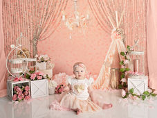 Baby Sitter Milestone Portrait Serving Defuniak Springs Florida baby girl with flowers and pearls