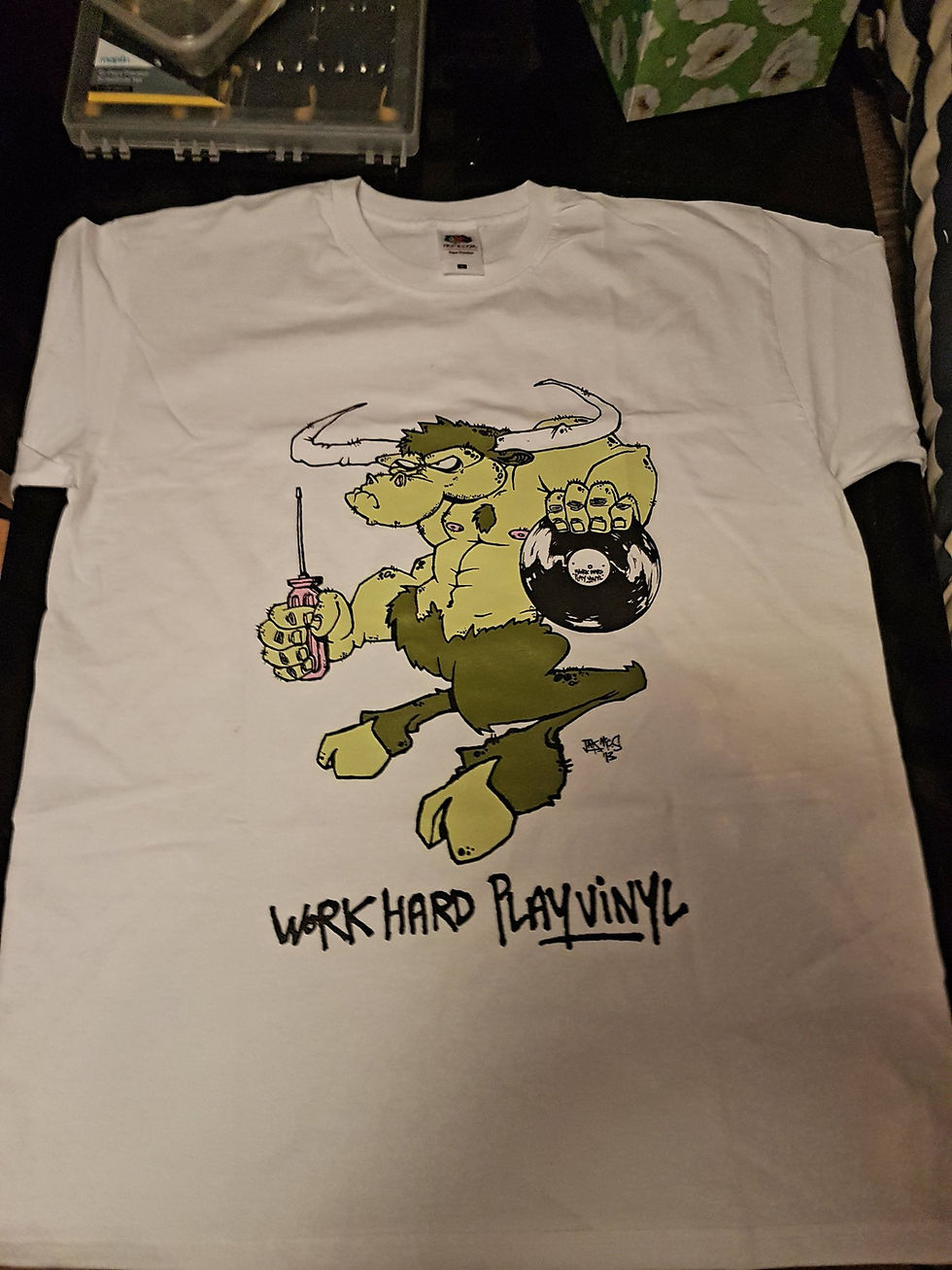 Thumbnail: Work Hard Play Vinyl t shirts