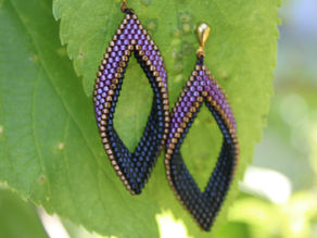 Purple and Gold on a Black Background Peyote Earrings