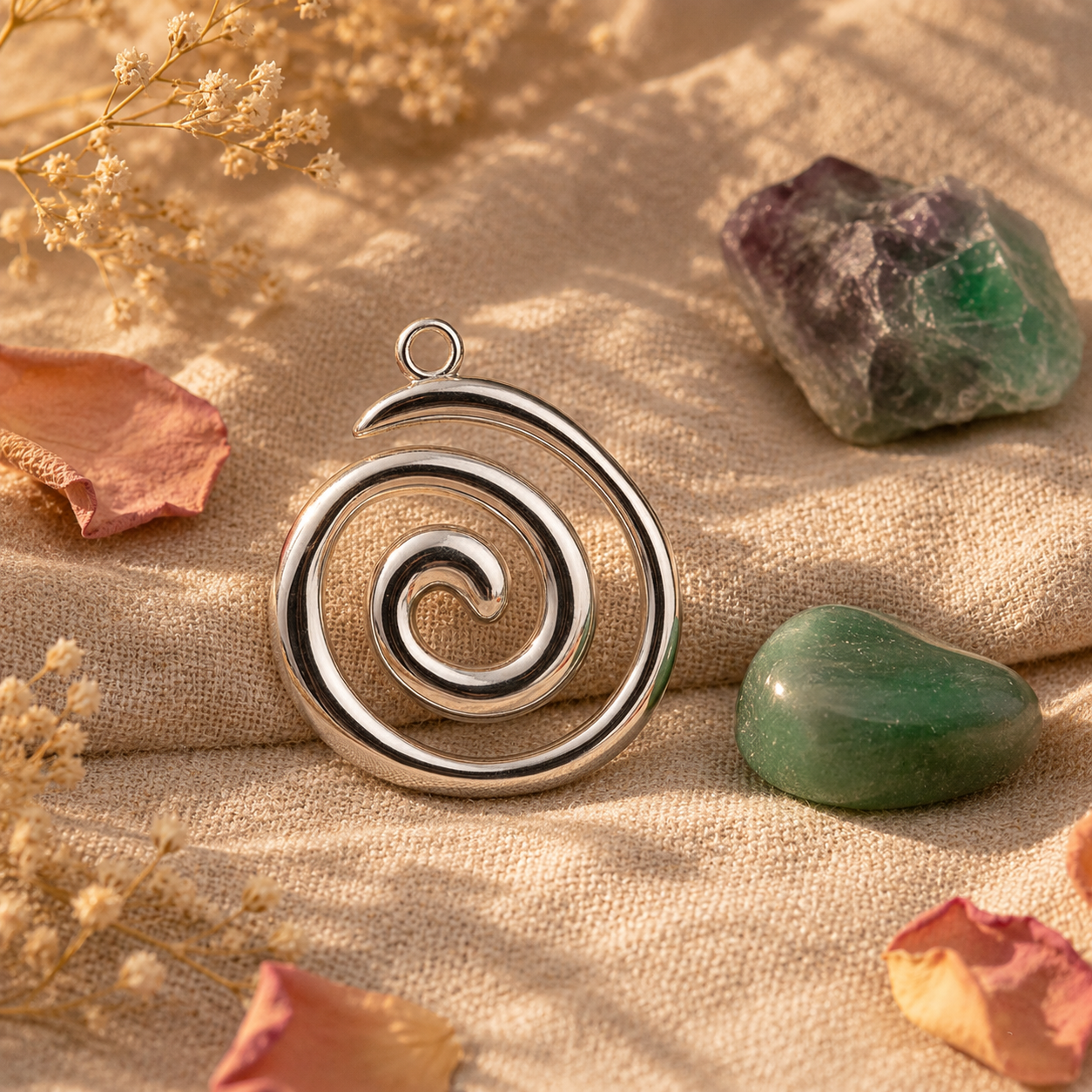 Pendentif spirale en acier inoxydable argenté - symbole de transformation