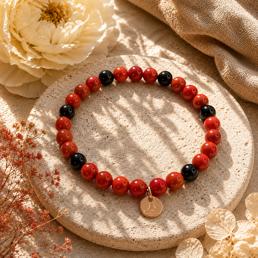 Bracelet jaspe rouge et onyx naturel TENARA - bracelet artisanal MTL