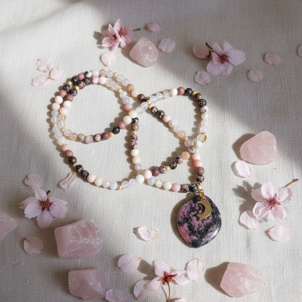 Sautoir "Traversée" en rhodonite