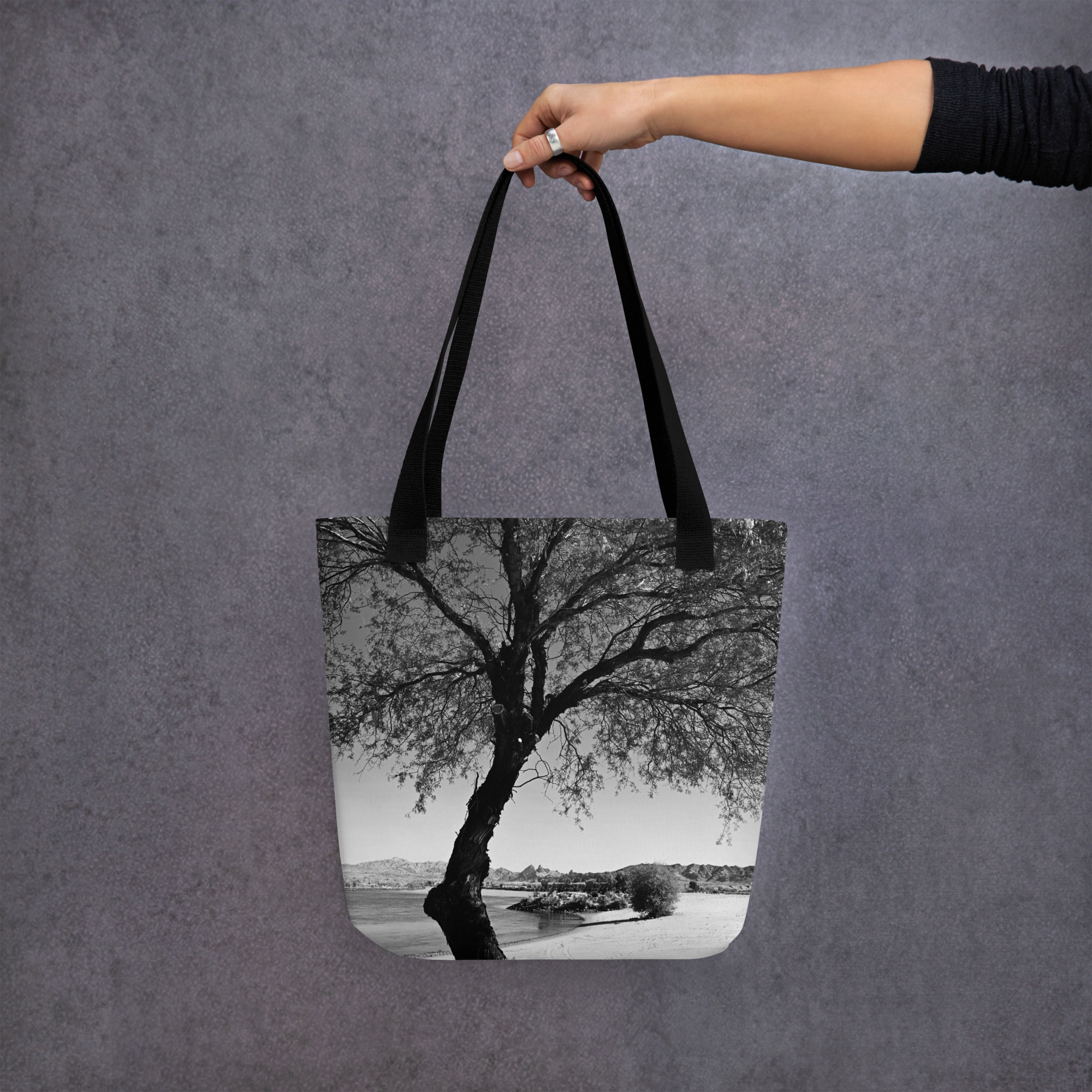 Tote bag a stunning B&W tree at Park Moabi- Colorado River