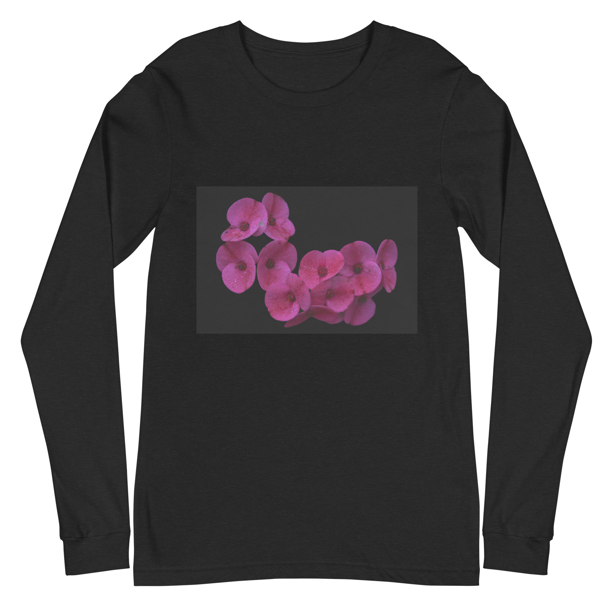 Unisex Long Sleeve Tee Magenta flower with blacked out background