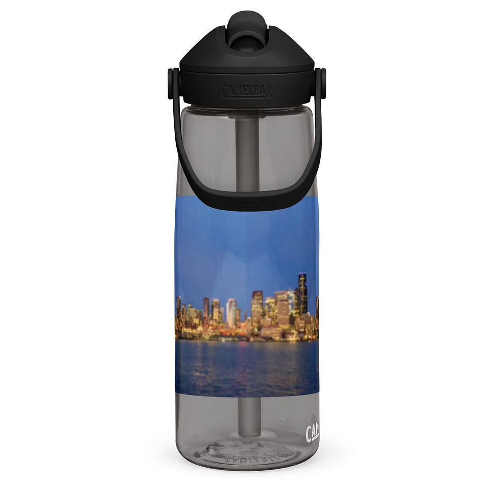 Thumbnail: Flip straw water bottle Seattle skyline at night
