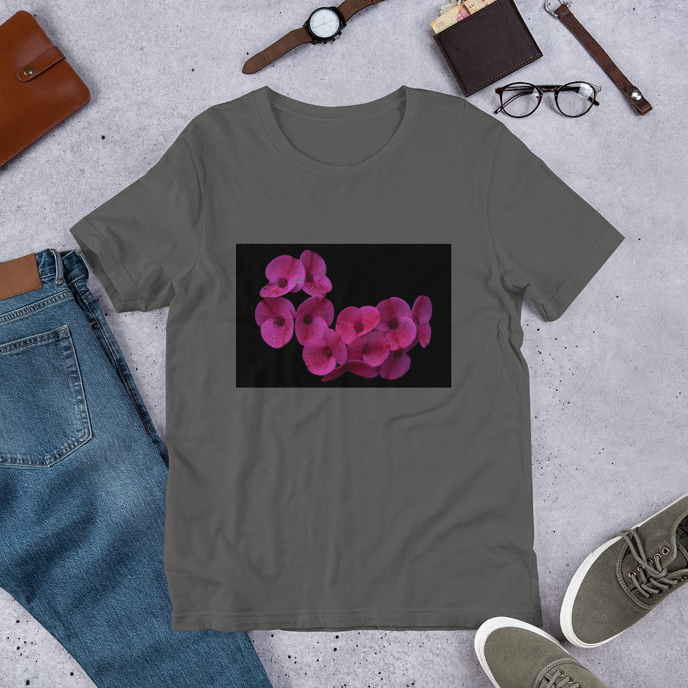 Thumbnail: Unisex t-shirt  Magenta flower with blacked out background