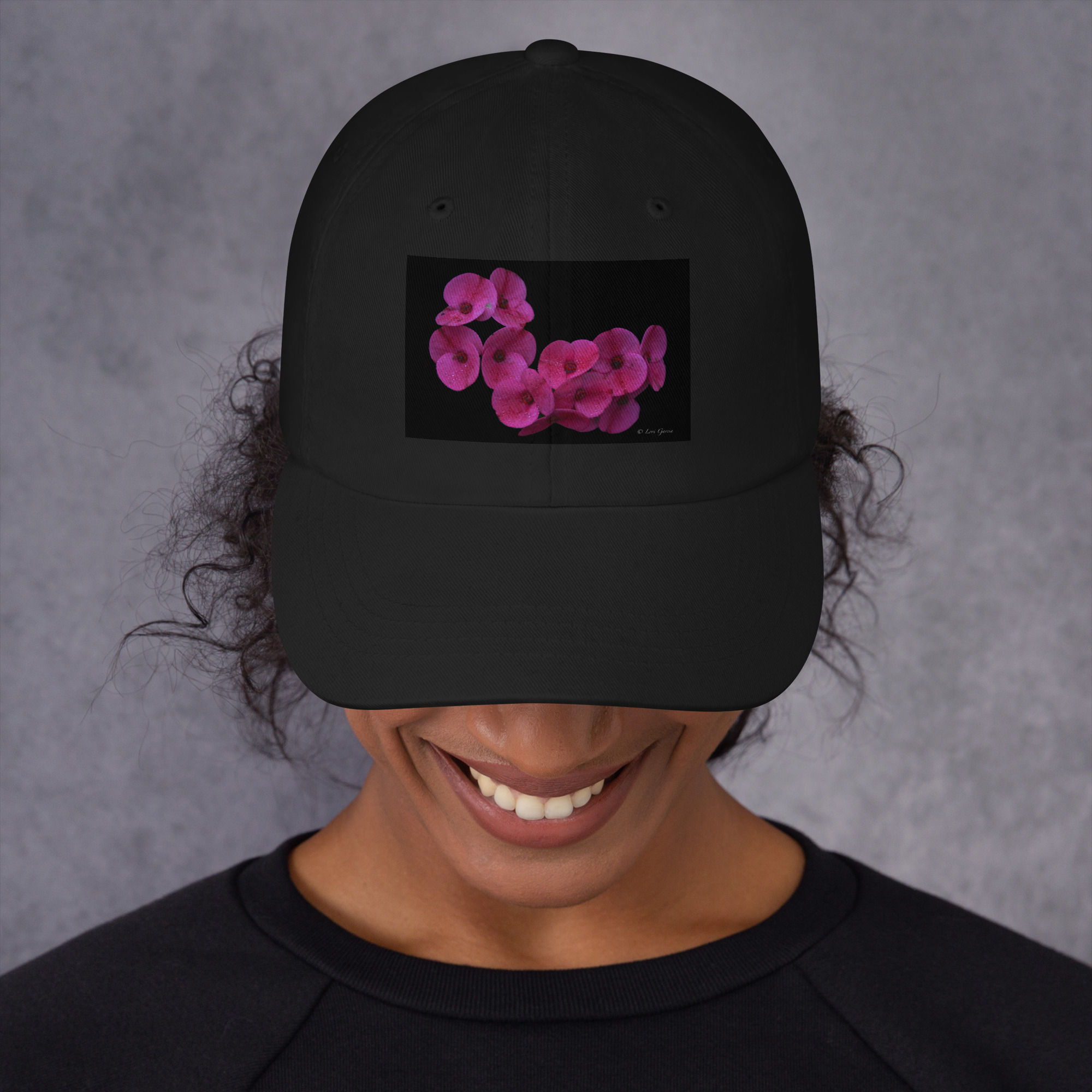Dad hat Magenta flower with blacked out background