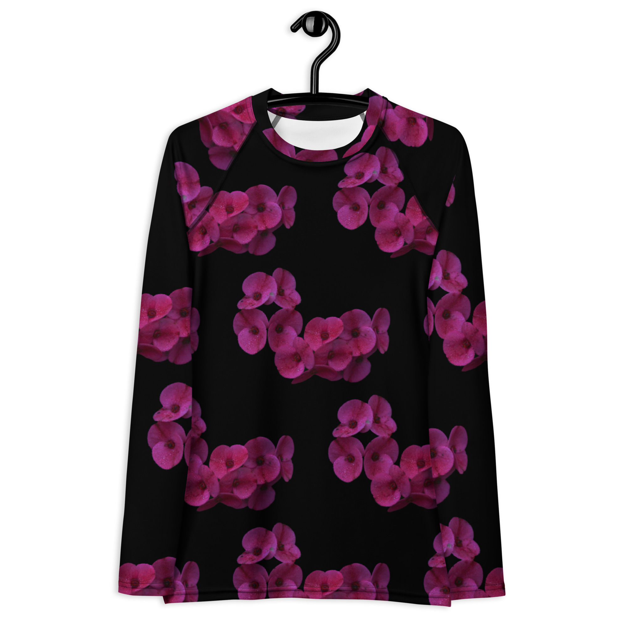 Women's Rash Guard Magenta flower with blacked out background