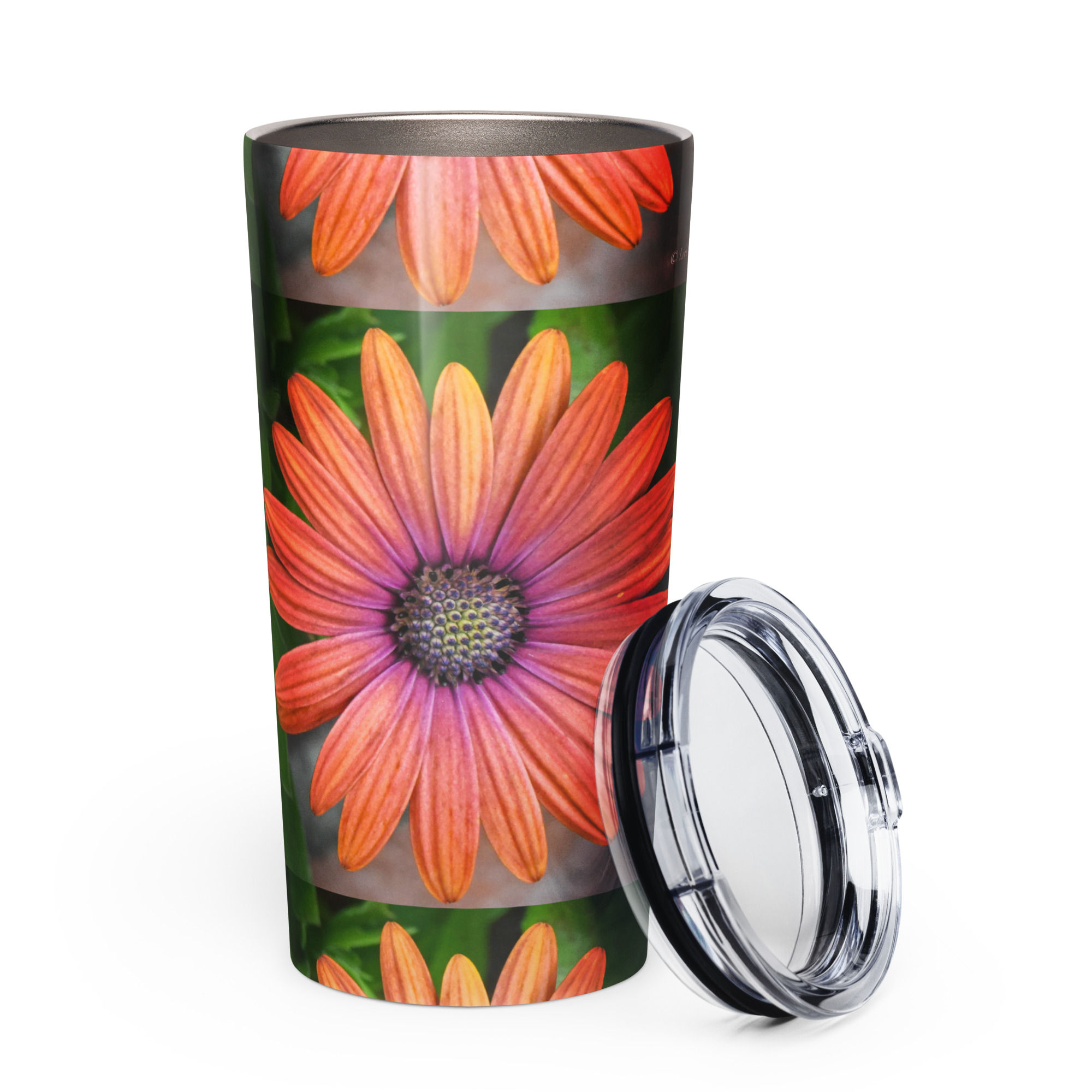 Tapered stainless steel tumbler Orange flower