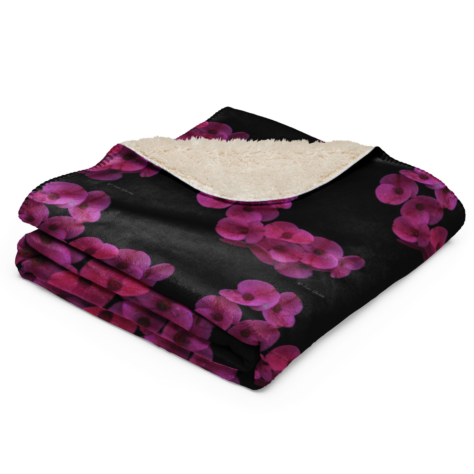 Sherpa blanket Magenta flower with blacked out background