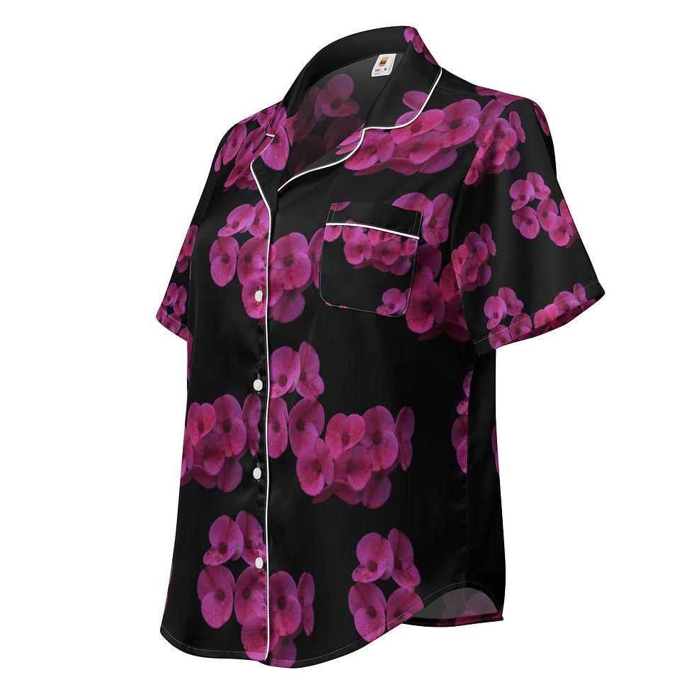 Thumbnail: All-over print women’s short sleeve pajama top  Magenta flower