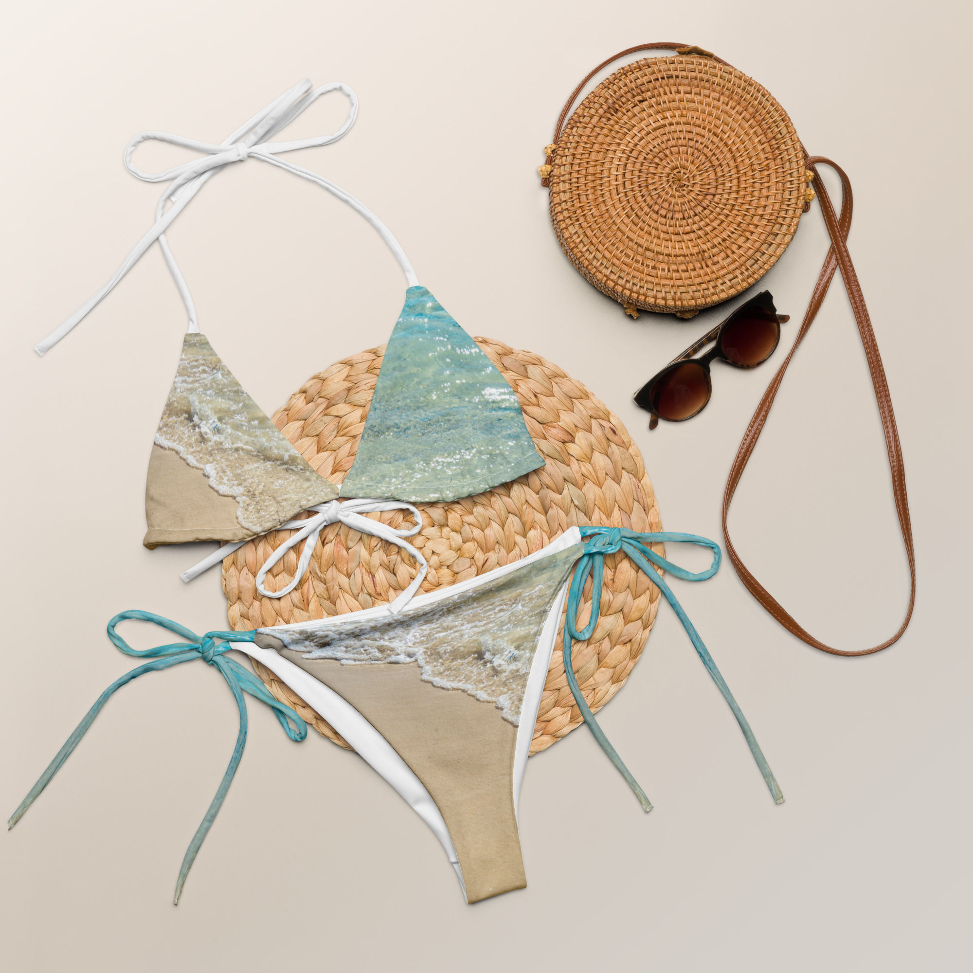 All-over print recycled string bikini Caribbean Sea