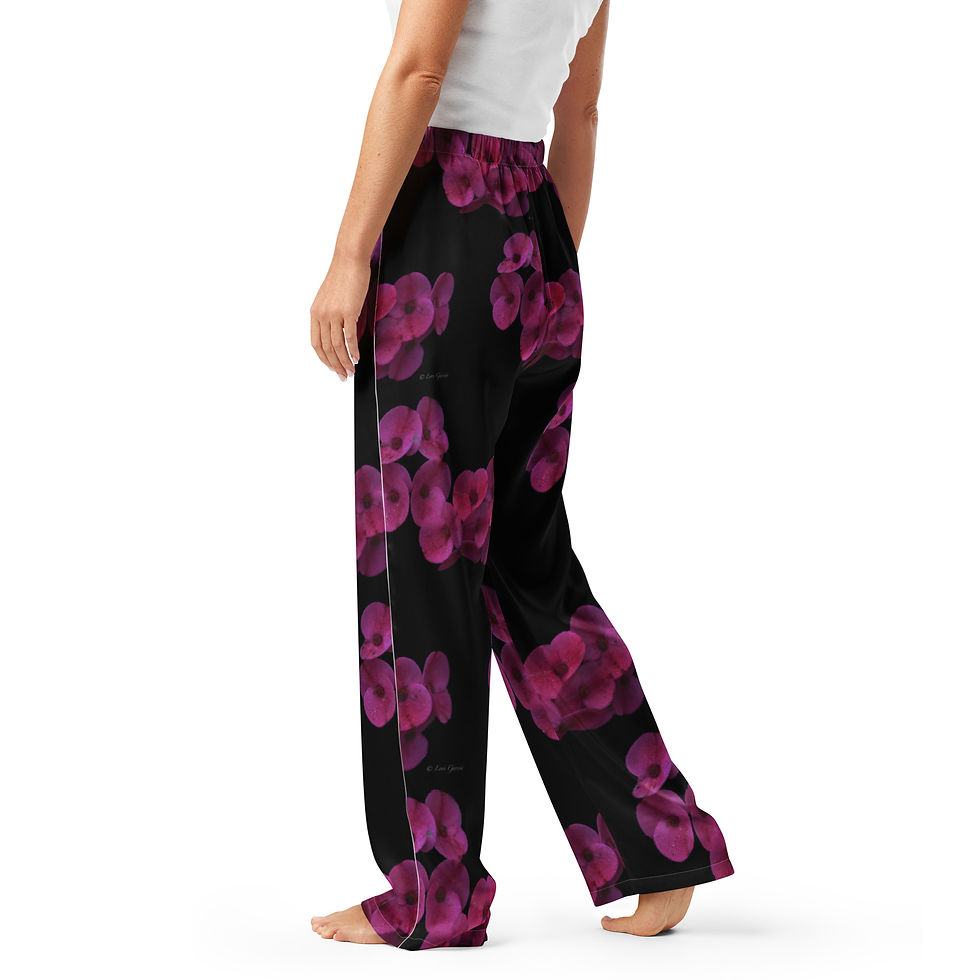 Thumbnail: Women’s pajama pants  Magenta flower with blacked out background