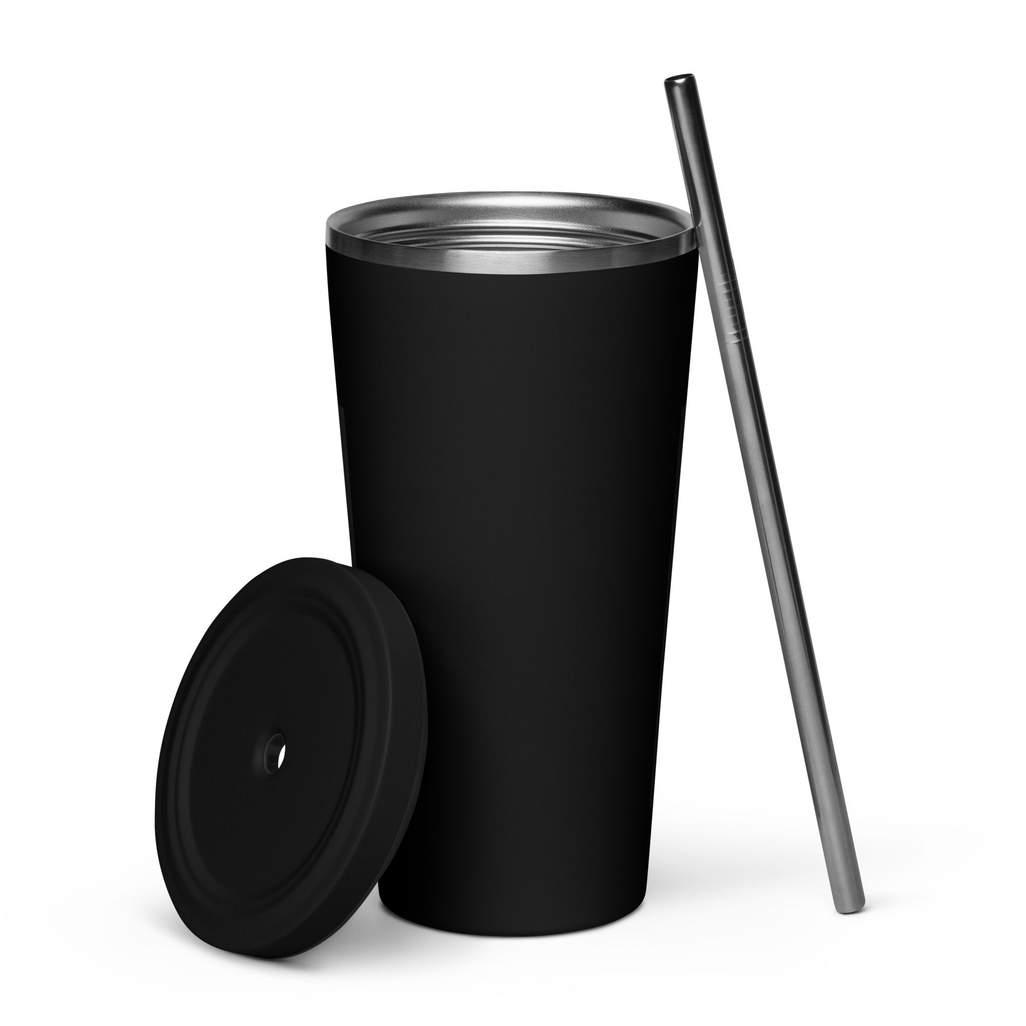 Insulated tumbler with a straw Magenta flower with blacked out background
