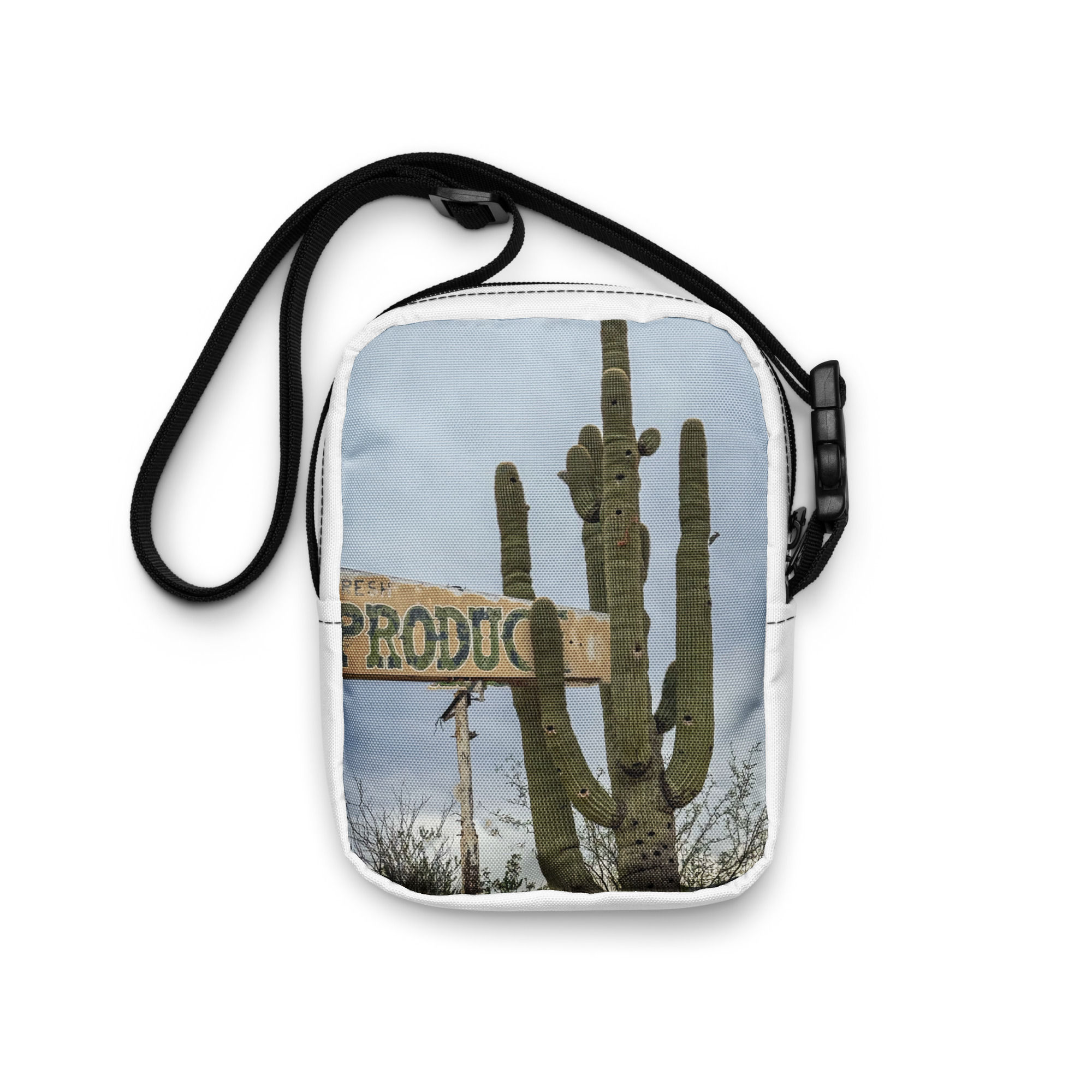Saguaro and an old sign Utility crossbody bag