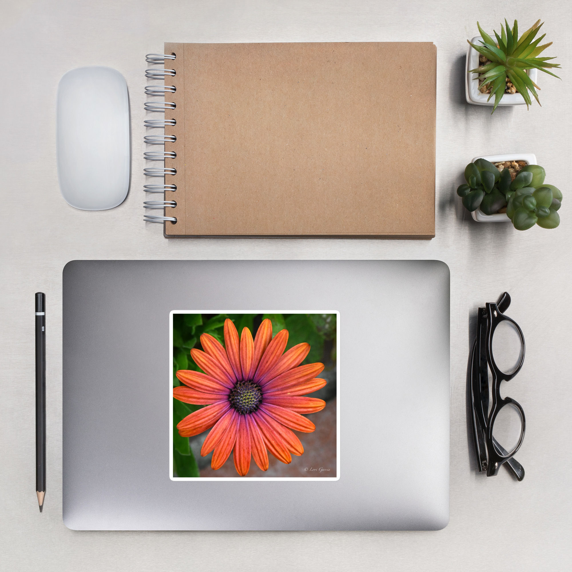 Bubble-free stickers with an orange flower