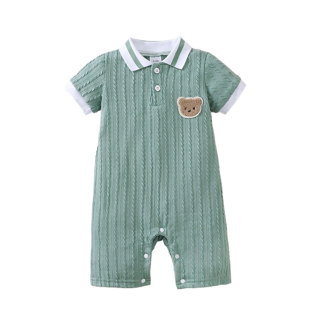 Macacão Bebê Masculino Listrado com Gola – Manga Curta, Conforto e Estilo