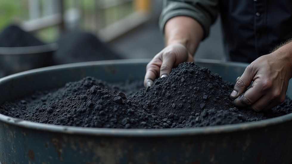 Close-up view of coal being processed
