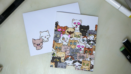 Cats Coloring Page as a Handmade Greeting Card