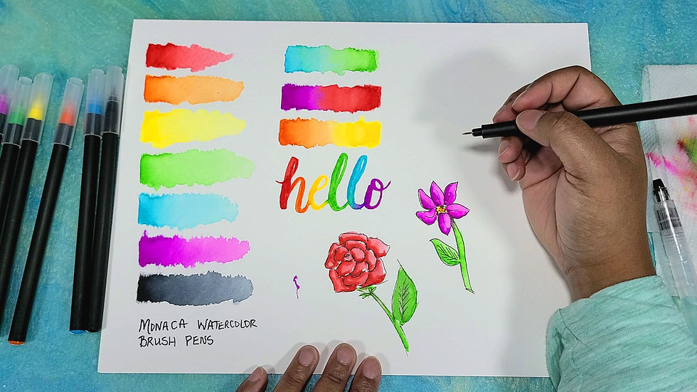 Watercolor Paint Swatches Page with Flower Doodles