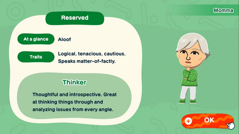 Mom Mii Reserved Personality Screenshot