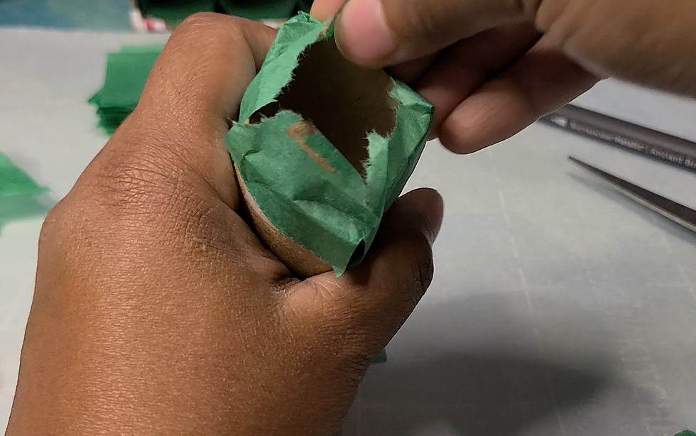 Puncturing Green Tissue Paper