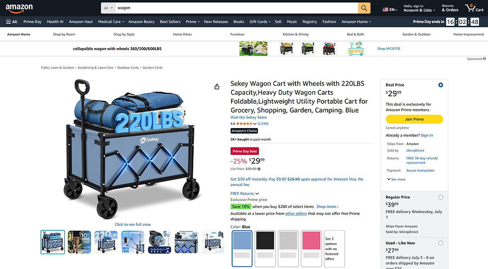 Screenshot of Sekey Wagon Cart with Wheels Product Listing