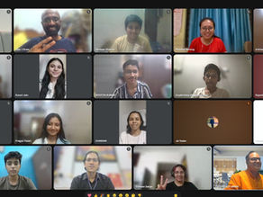 Enthusiastic senior batch participants learning Japanese grammar, scripts, and culture in a live Google Meet class organized by Experience Japan.