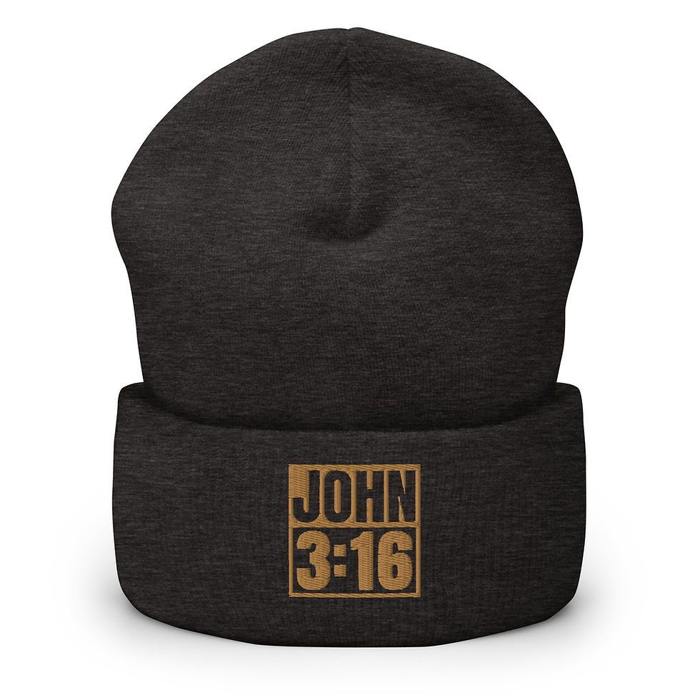 Thumbnail: John 3:16 Gold Embroidered Cuffed Beanie