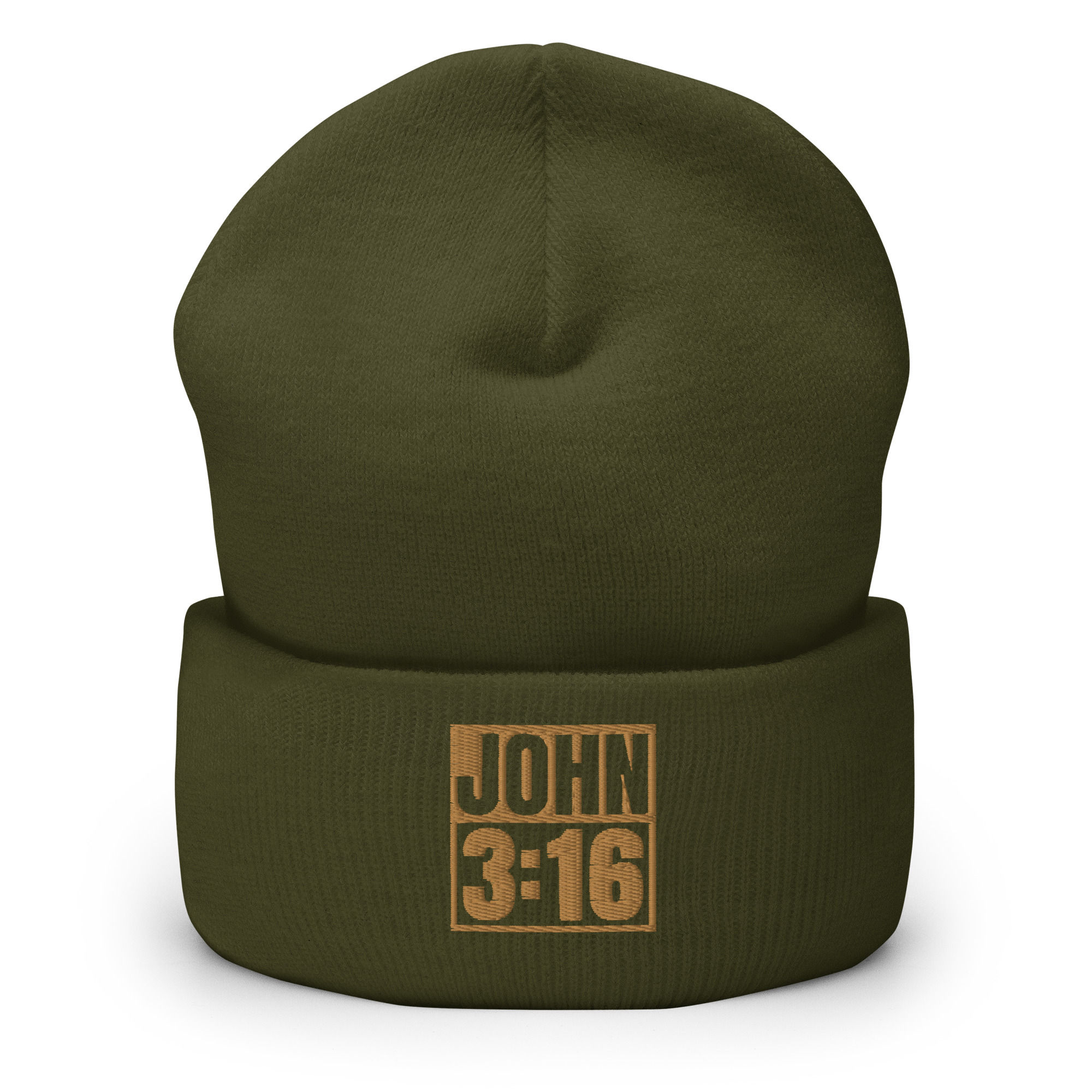 John 3:16 Gold Embroidered Cuffed Beanie