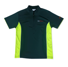 Dark green mandarin collar t-shirt with sports zipper and contrast side panels and tipping at cuffs in apple green 